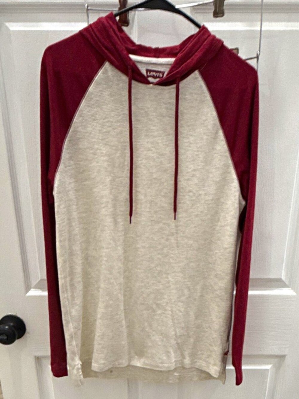 Levi's Men's M Oatmeal Burgundy Colorblock Waffle Knit Pullover Hoodie